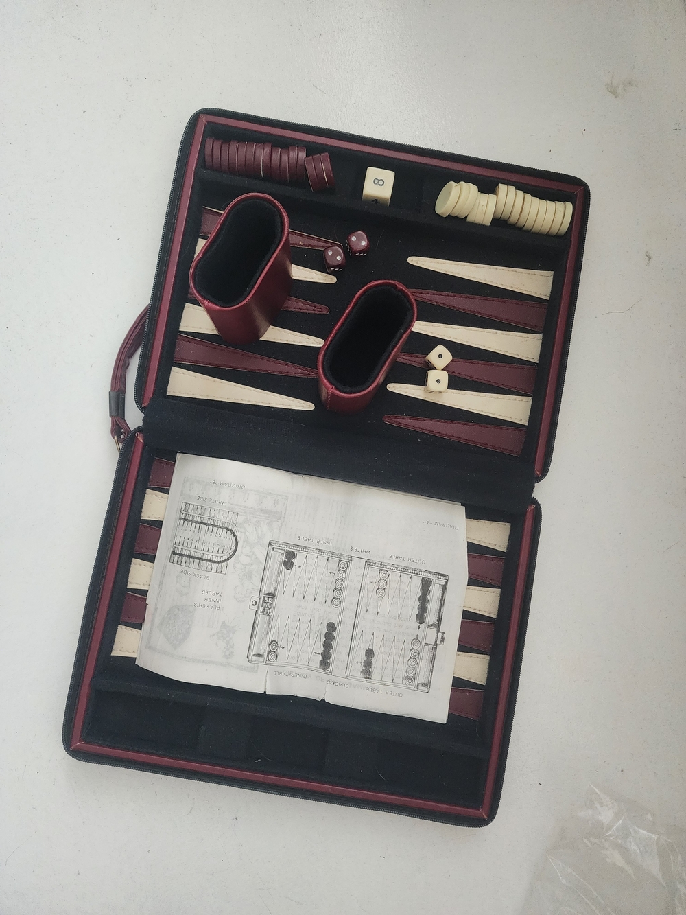 Vintage Portable Backgammon Set in Burgundy and Cream